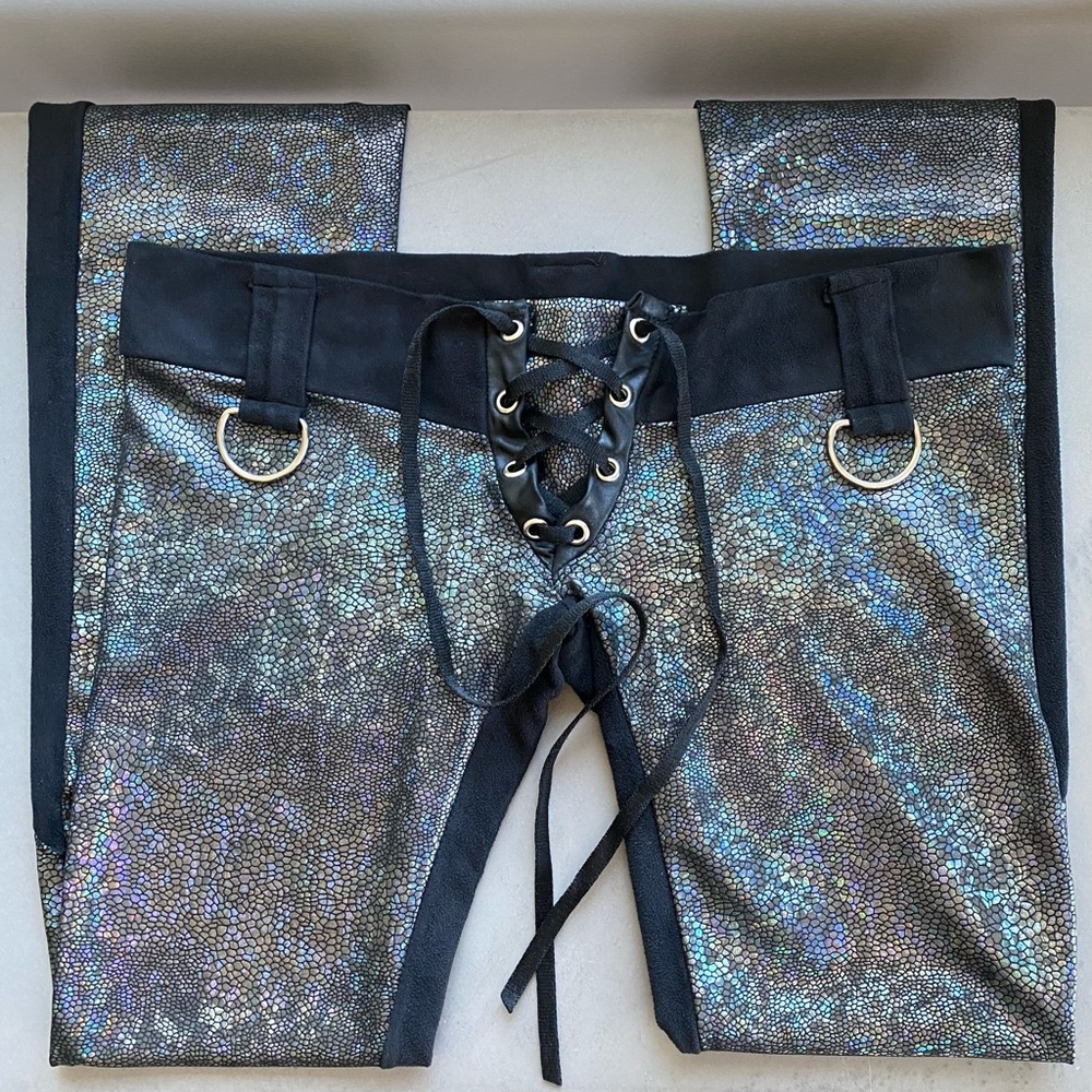 Metal Threads Dolls Kill Low Rise Reflective Holographic Legging Pants festival